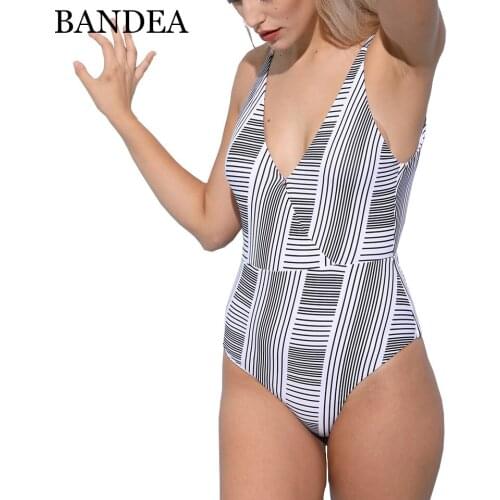 BANDEA 2019 Sexy One Piece Swimwear for women geometirc Swimsuit Pad Female Bodysuit Backless Monokini Bathing Suit