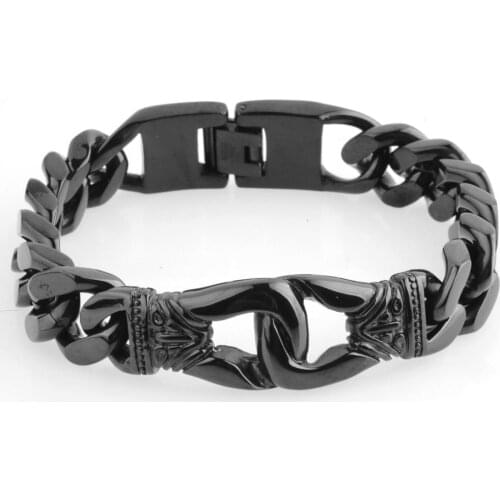 Retro Black Chain Link Bracelet Men 15MM Wide Heavy Stainless Steel Mens Bracelets Cool Punk Male Jewelry Wristband