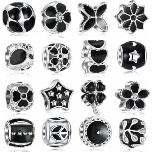 Beads Natural Stone with Black Alloy Large Hole Bead and Inlaid Zircon Fit Charm Beaded Bracelets for Women Fashion DIY Jewelry