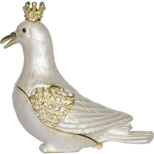 Decorative Enamelled Dove Trinket Box Pigeon Jewellery Container Bird Ornament Collectible Gifts