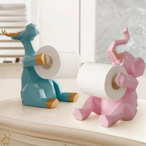 Animal statue Craft roll paper holder Table living room office restaurant hanging paper Elephant/deer figurine home decor M90