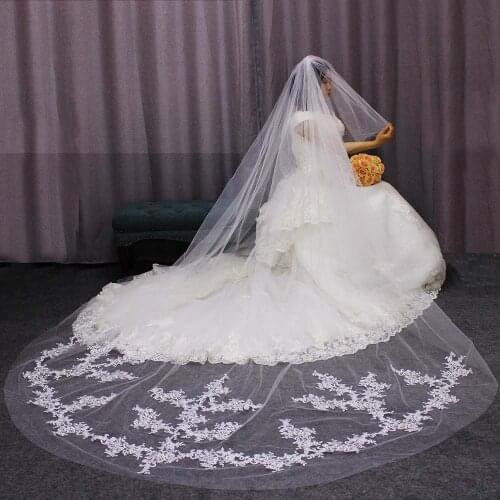 Long 2 T Wedding Veil Lace Appliques 2 Layers Cover Face Bridal Veil with Blusher Comb Wedding Accessories Welon