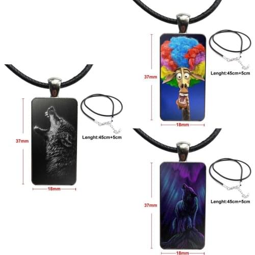 Animal Dog Wolf Deer Elegant For Kids Beads Glass Pendant Necklace Handmade Half Pendant Rectangle Necklace