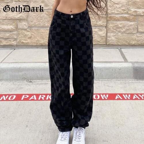 Goth Dark Plaid Punk Gothic Grunge Pants Hip Hop Wide Leg High Waist Women Trouser Black Loose Fashion Streetwear Summer Clothes