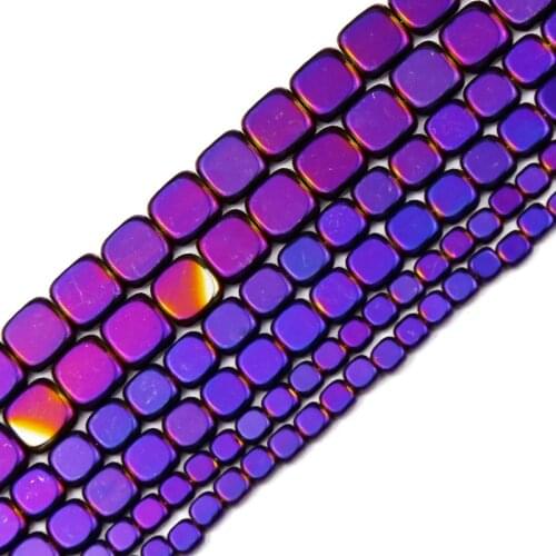 JHNBY 4/6/8MM Purple Flat Square Shape Hematite Natural Stone Spacers Loose Beads For Jewelry Making Diy Handmade Accessories
