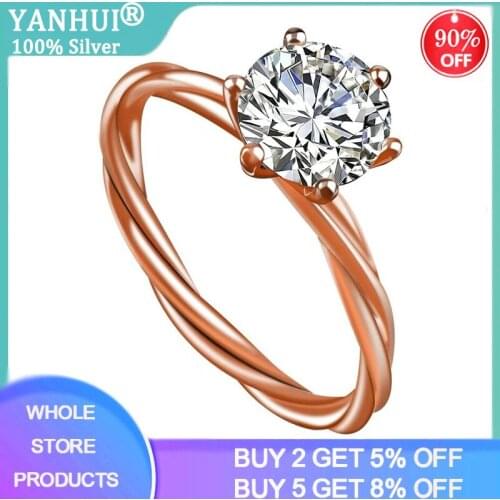 Rose Gold Color Twist Classical Cubic Zirconia Wedding Engagement Ring for Woman Girls Austrian Crystals Gift Rings Bague Femme