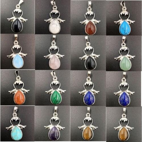 Crystal Blue Sand Goldstone Howlite Tiger Eye Lapis Lazuli Aventurine Malachite Opal Angle Women Men Pendant Bead WFH805