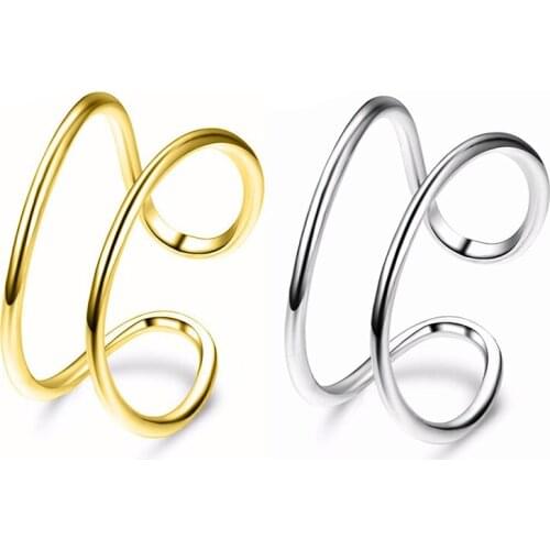 Minimalist Simple Stylish Rings For Women Two Row Thin Copper Glossy Open Ring Band Female Trendy Accessories Geometric Rings