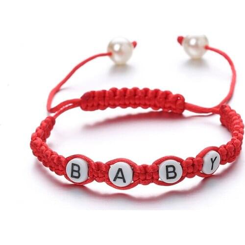 Fashion letter pulseiras red thread string resin pearl diy bangle name handmade bracelet jewelry for women accessories gift
