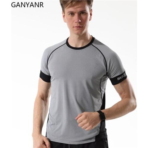 GANYANR Gym Sport Fitness Crossfit Running T Shirt Men Dry Fit Training Football Workout Bodybuilding Clothes Tee Tops Tracksuit