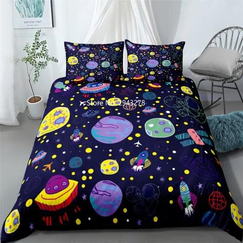 Beautiful Space Series Pattern Black Duvet Bed Cover Pillowcase Bedding Set Children Adult Bedroom Decoration Home Textile