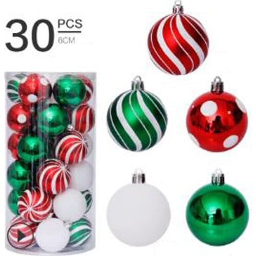 30Pcs Christmas Ball Set 6cm Electroplating Hand-painted Plastic Round Ball Sparkling Christmas Tree Pendant Decoration Pendant