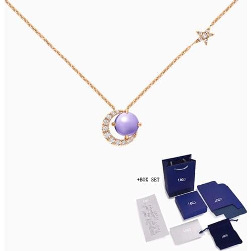 2021 New Wishing Star Necklace Rose Gold Transparent Round Amethyst Star Decoration Crystal Ladies Romantic Jewelry Gift