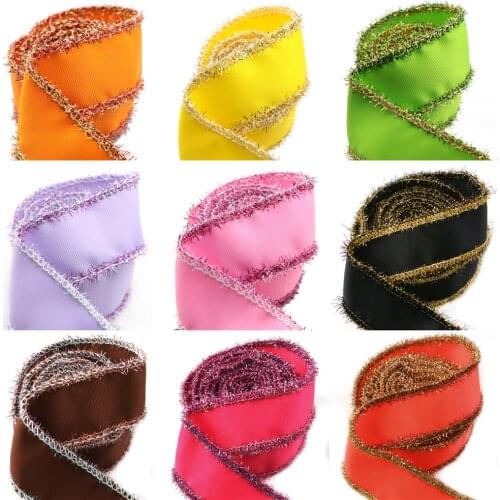 2Y/ 38mm Solid Color Valentines Grosgrain Ribbon With Tinsel For Gift Wrapping Bow-knot Home Party Festival Decoration Accessory