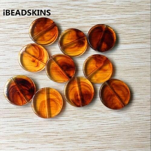 25mm 200pcs/lot Acrylic Imitation "Amber'effect" coin flat Beads for Jewelry DIY #5012(Design as shown)