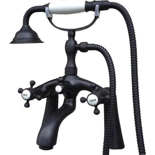 Bathroom Black Oil Rubbed Bronze Clawfoot Tub Faucet Mixer Tap w/ Handshower Cross Handles - Deck Mount atf510