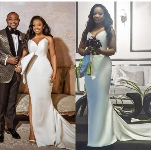 Mermaid Wedding Dresses Satin Sweetheart Neckline Side Slit Big Bow Sweep Train Custom Made Wedding Gown vestido de novia