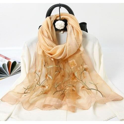 2021 spring women silk wool scarf fashion Embroidery beach female foulard shawls neck wrap hijabs scarves High Quality Bandana