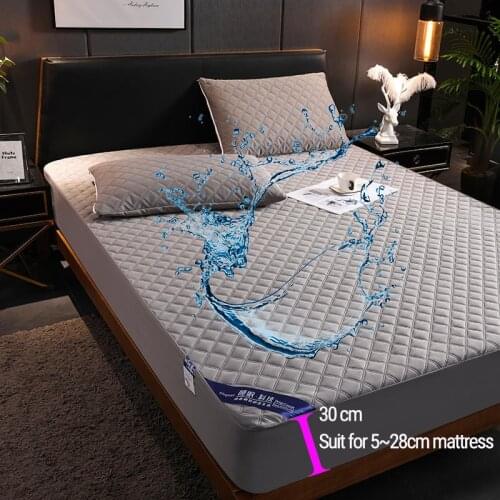 Waterproof Bed Sheet, Solid Color Mattress Cover, Fitted Sheets Protector Pad, Quilted Bed Linens with Elastic Band