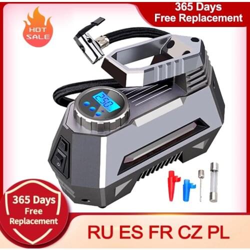 Air Compressor Tire Inflator - Car Tire Pump With Digital Pressure Gauge (150 Psi 12V DC) Bright Emergency Flashlight Pointer