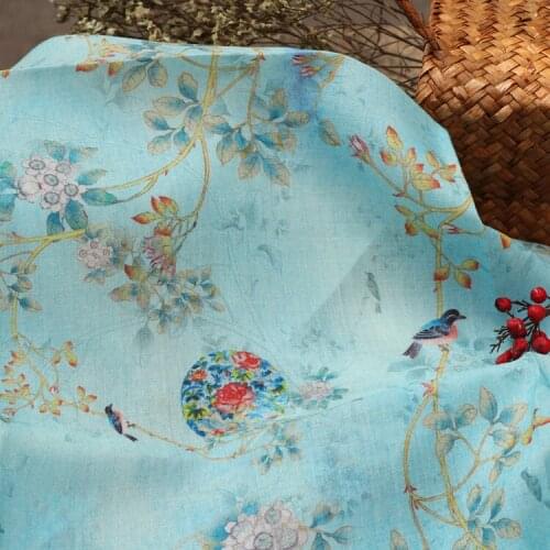 High end natural pure ramie fabric digital printing tissu summer style clothing robe dress fabrics