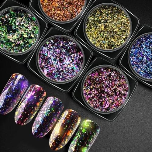 Top-Grade Galaxy Holo Flakes 0.2g/box Laser Bling Rainbow Flecks Chrome Magic Effect Irregular Nail Art Glitter Powders