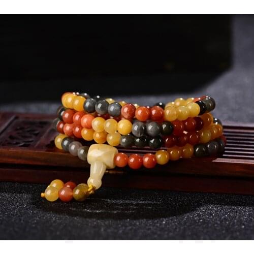 High Quality Gold Silk Jade Colorful Jade Three Color 108 6mm Hand String Mens and Womens Multi Loop Bracelet Sweater Chain