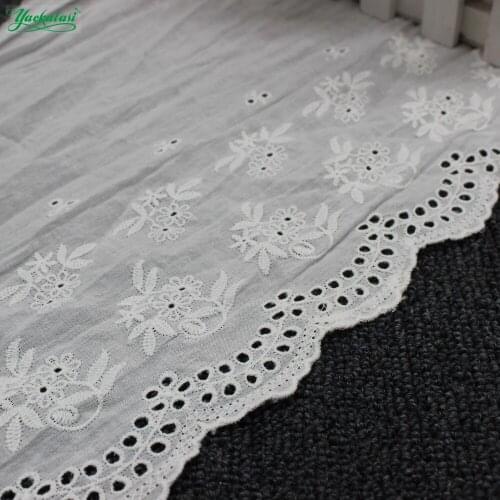 YACKALASI 15 Yds Cotton Lace Eyelet Embroidered Lace Fabrics White Black Swiss Cotton Voile Appliqued 3D Flower Trims Diy 27cm