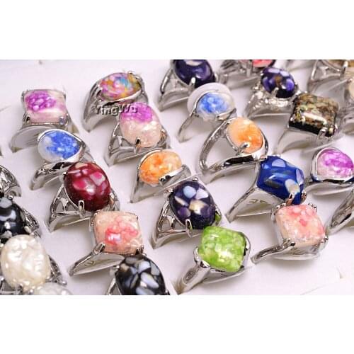 Yingwu Luxury Colorful Shells Ring For Women Jewelry Accessories Vintage Silver Color Big Rings