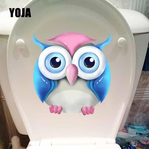 YOJA 20.7X22CM WC Toilet Decal Hand Painted Color Cute Owl Home Decor Wall Sticker Mural T5-0573