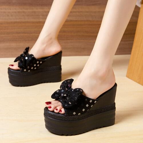Wedges Heels Platform Slippers Women For Summer Sequin Bow High Heels Sandals Women 2021 Outdoor Beach Slippers Platform Heels