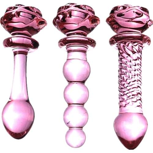 Newest 3 style red rose dilatador anal dildo beads butt plug glass sexo anal toys buttplug sex toys for men glass anal toy