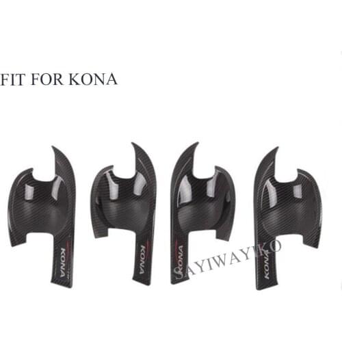 Car Styling fit for Kona 2018 2019 ABS Black Car Door Handle Bowl Side Door Bowl Cover Trim Protectors Exterior Accessories