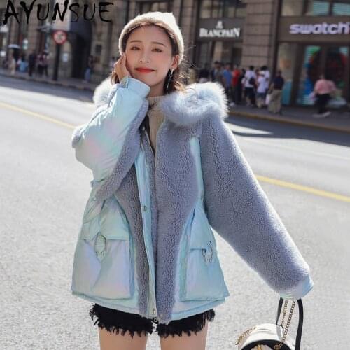 AYUNSUE Womens Fur Coat Warm Winter Female Jacket 90% White Duck Down Jackets Fox Fur Collar Hooded Clothes 2020 Abrigo Mujer