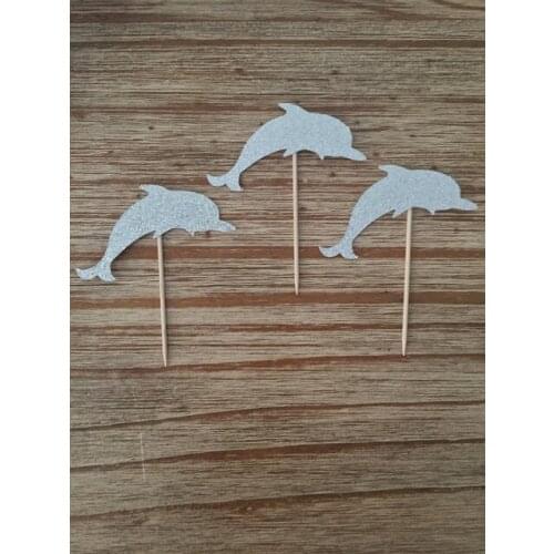 Glitter Dolphin Cupcake Toppers birthday nautical Wedding Bridal Shower Engagement Party food picks