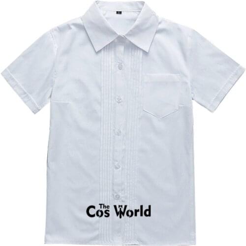 High School XS-XXL Womens Girls V Neck Short Sleeve Slim White Shirt Tops Blouses For JK School Uniform Student Clothes