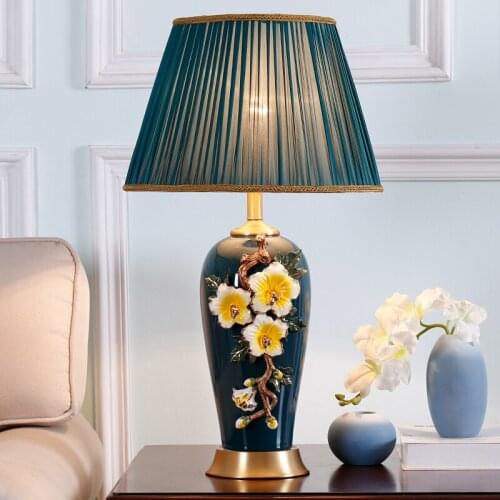 XIRIGHT40x75cm Flower Enamel Ceramic Table Lamp For Living Room Large Luxury Enamel Table Lamp Bedroom Bedside Lamp Bedroom Lamp