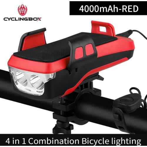 CyclingBOX Waterproof Bicycle Light Phone Holder 2400-4000mAh Power Bank 4 in 1 Multifunction Bell For Bicycle Accessories Light