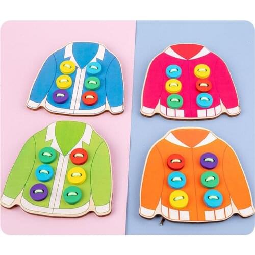 Wooden Clothes Lacing Toys Montessori Toy Fine Motor Skill Threading Game