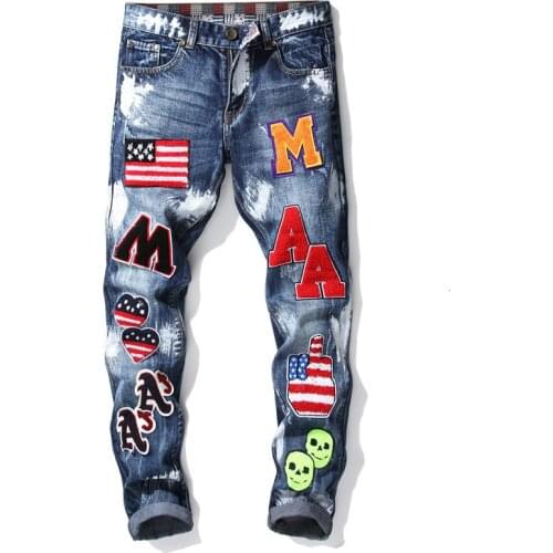 Skull Embroidery Fashion Ripped Jeans Vaqueros Hombre Skinny Pencil Jeans For Male 2020 Jean Homme Slim Mens Punk Jeans