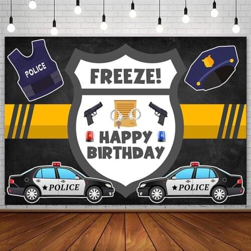 Avezano Birthday Backdrop Police Pistol Handcuff Newborn Baby Shower Boy Background Photography Studio Photocall Photozone Decor