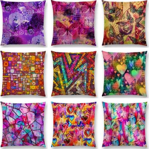 Hot Sale Butterfly Dream Love Flowers Soul Heart Tulip Golden Circles Floral Stained Glass Colorful Cushion Sofa Throw Pillow