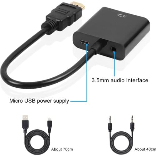 New HDMI to VGA Adapter 1080P Male To Famale Converter Adapter 1080P Digital to Analog Video Audio For PC Laptop Tablet