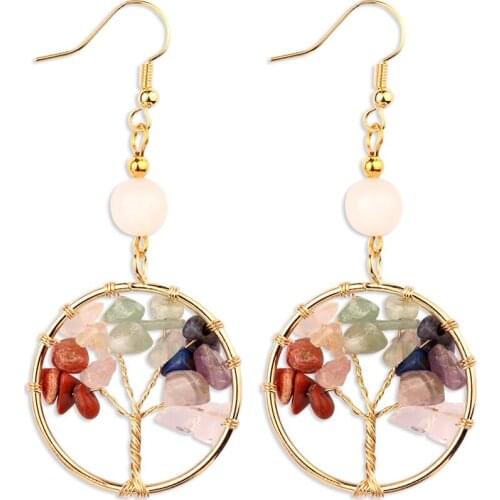 Artificial Crafts MYWINY NEW 3 colors handmade braided life tree shape jewelry Rock ore earrings