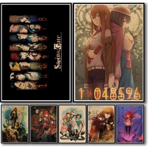 WTQ Canvas Painting Anime Posters Steins Gate Retro Poster Wall Decor Wall Art Picture for Living Room Decoration Home Deco