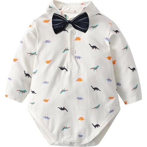 Baby Boy Clothes Spring and Autumn Cartoon Dinosaur Print Jumpsuit Cotton Newborn Romper Triangle Bag Fart Romper Jumpsuit