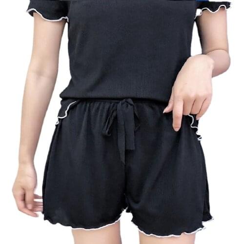 Sanderala Women O-Neck Short Pajamas Sets Homewear Top Pants All Match Comfortable Pink Sleepwear Solid Short Full Length Pj Set