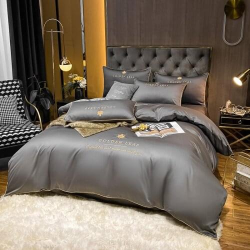 Nordic style pure color embroidery cotton four-piece set 100% cotton bed sheet quilt cover bedding set 4