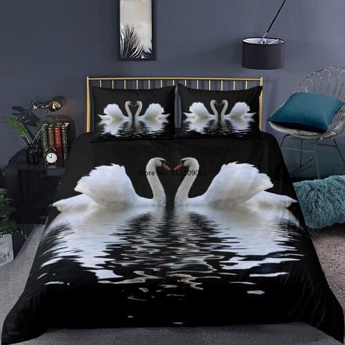 Swan Pattern Duvet Cover&Pillowcase Animal Printed 3D Bedding Set 2/3 Pcs Double Full Queen King Size Quilt Cover Home Textiles