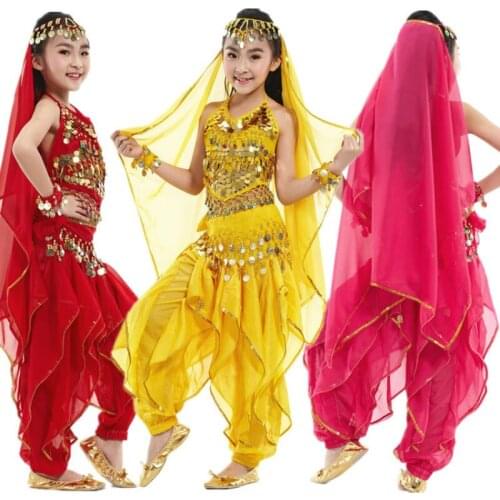 5pcs/set Belly Dancing Kids Belly Dance Costume Oriental Dance Costumes Girl Belly Dance Clothes Indian Costumes For Kids